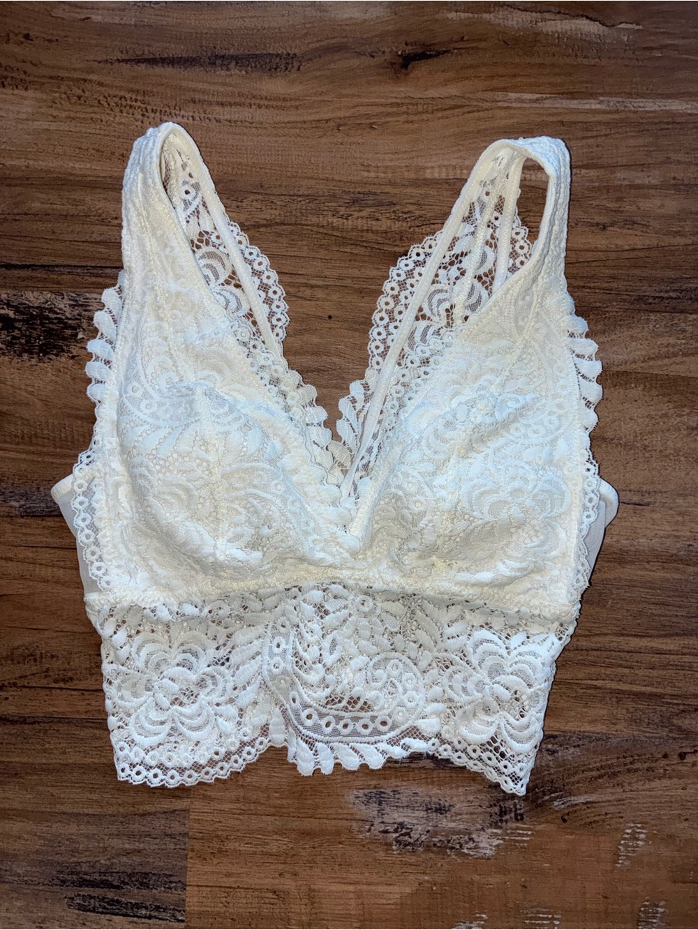 aerie Cream Lace Plunge Longline Bralette